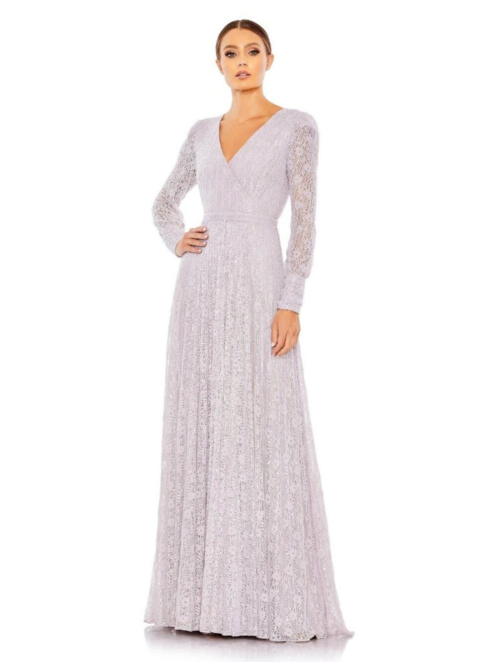 MAC DUGGAL Size 22 Purple BEADED LACE Sequined LONG SLEEVE Formal GOWN Dress NWT